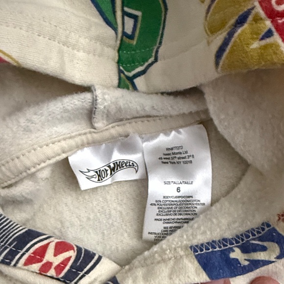 Hot Wheels | Kids Pullover Hoodie | Cream | Size 6 | EUC - Picture 3 of 5